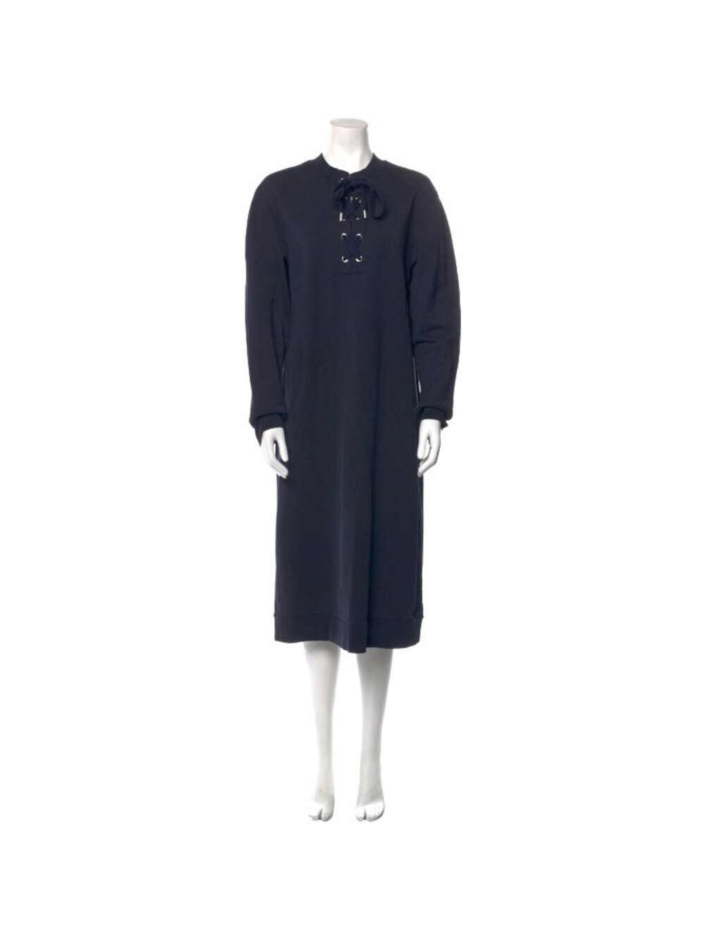 Tibi Sweatshirt Tie Neck Midi Dress Navy Blue Size L